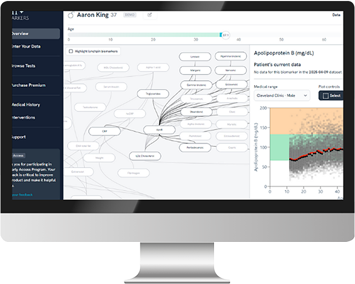 Aging Biomarkers interface on desktop